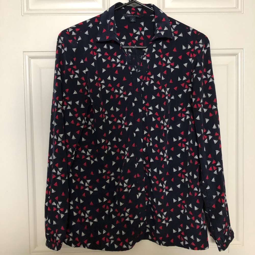 Tommy Hilfiger Navy Blue Sailboat Blouse Size S